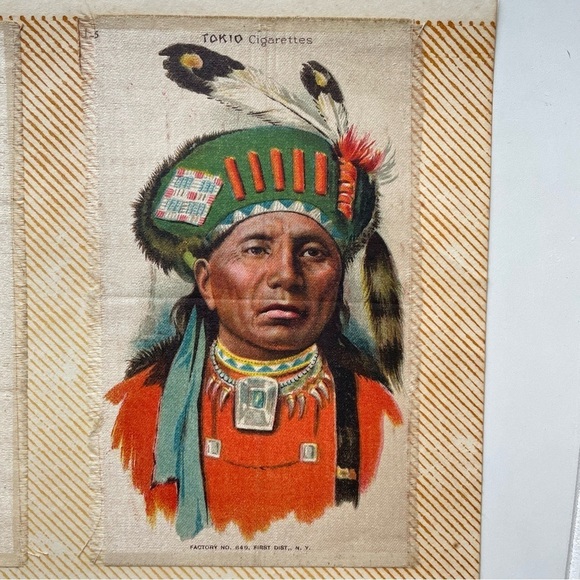 1910 TOKIO CIGARETTES Native American INDIAN CHIEFS SILKS Set Of 2 Antique Art - Picture 10 of 11